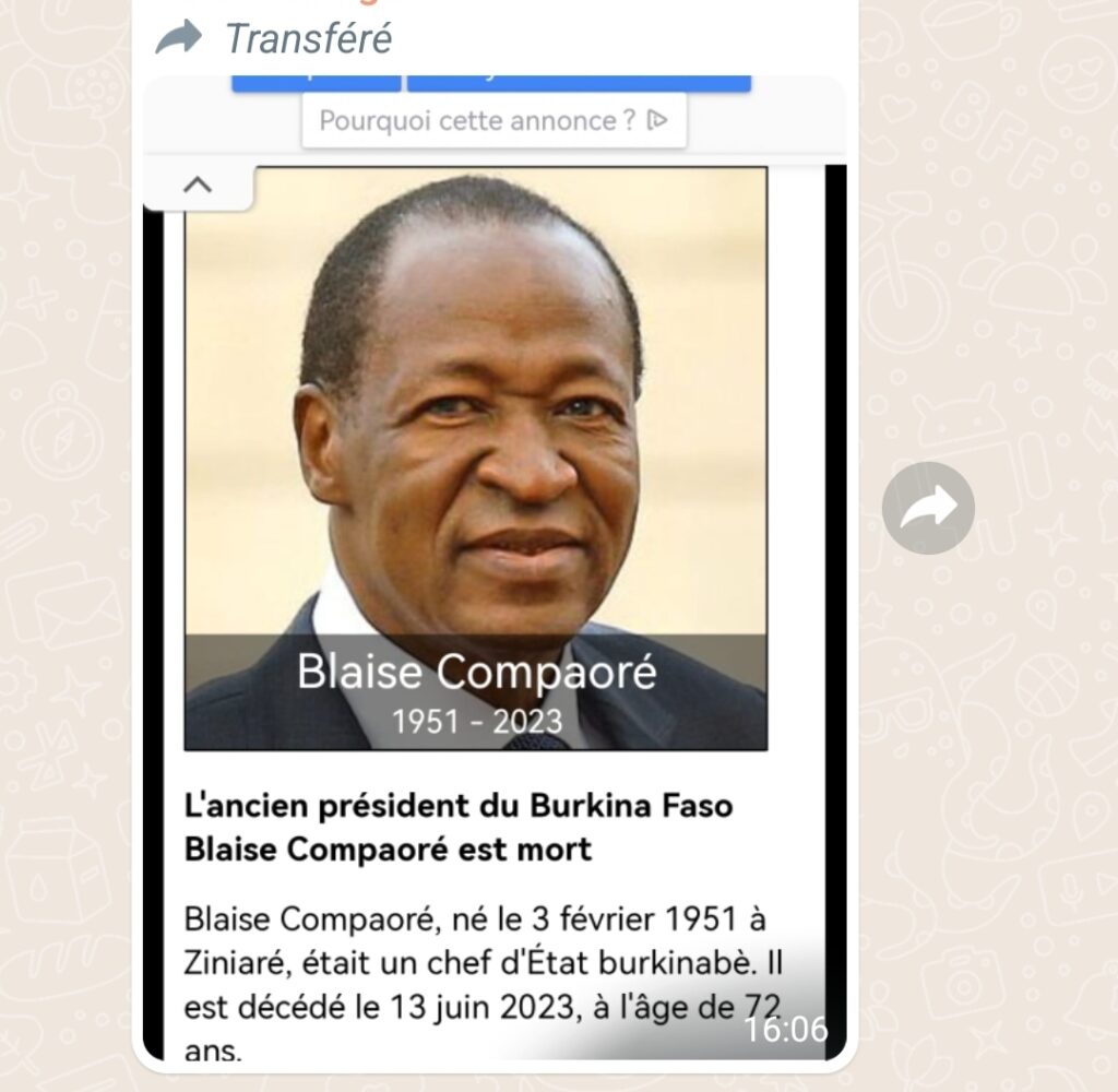 Illustration de l'article : Burkina : le prétendu décès de Blaise Compaoré, un site satirique à l’origine