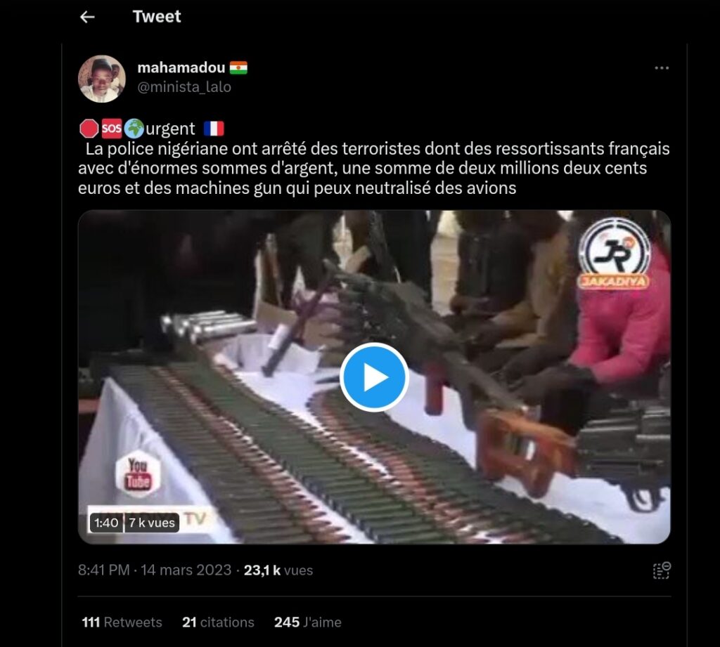 Illustration de l'article : Cette vidéo montre-t-elle des terroristes arrêtés dont des Français par la police nigériane ? Non
